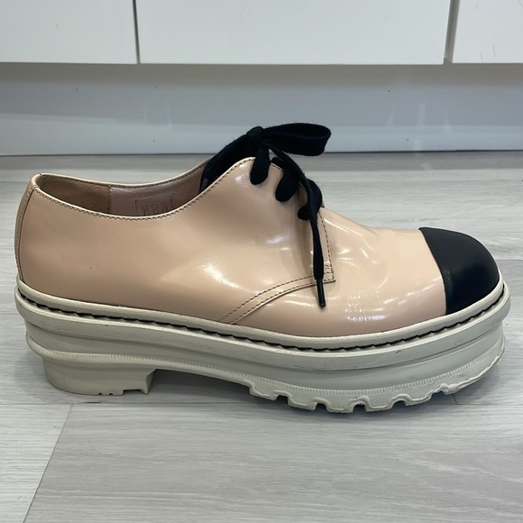 Marni Spring 2018 Nude/Blush and Black Leather Cap Toe Oxford Platforms Size 40 - Picture 14 of 16
